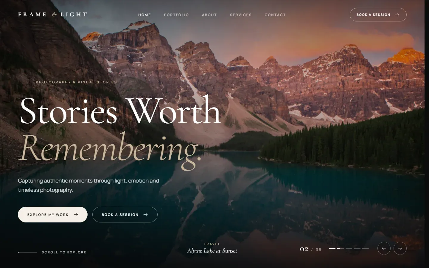 Preview of the Photographer Website homepage